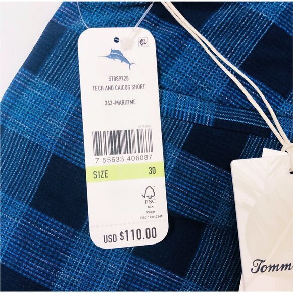 Tommy Bahama Mens Blue Checked Pockets Hybrid Bermuda Long Shorts Sz 30 New - Picture 5 of 11